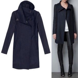 Size S ZARA Navy Wool Coat With Studded Sleeves
